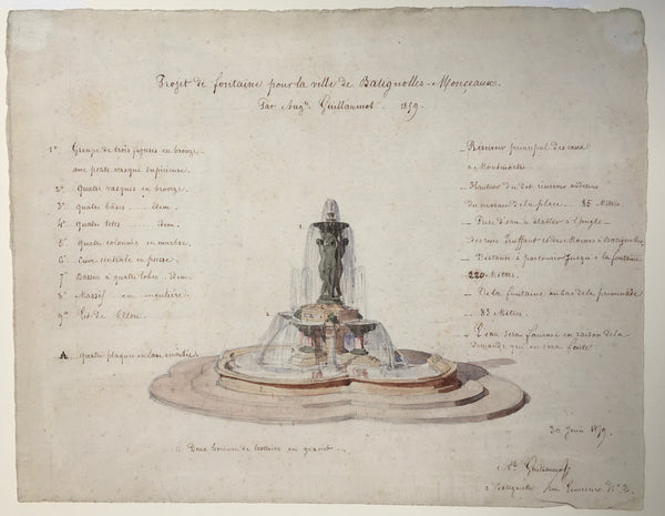 Architectural project for a fountain in Batignolles, Paris